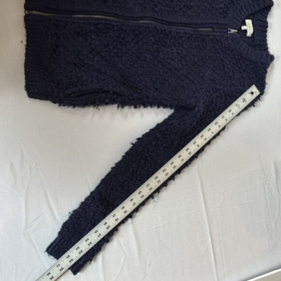 Lucky Brand M Med Chunky Knit Cardigan Zip Navy Blue Wool Blend Sweater Alpaca - Picture 11 of 13